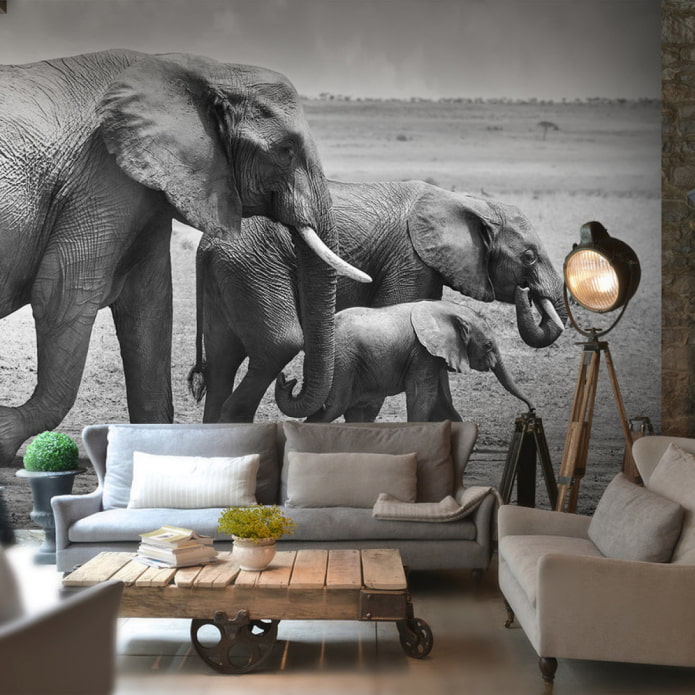 zwart-wit fotobehang in het interieur