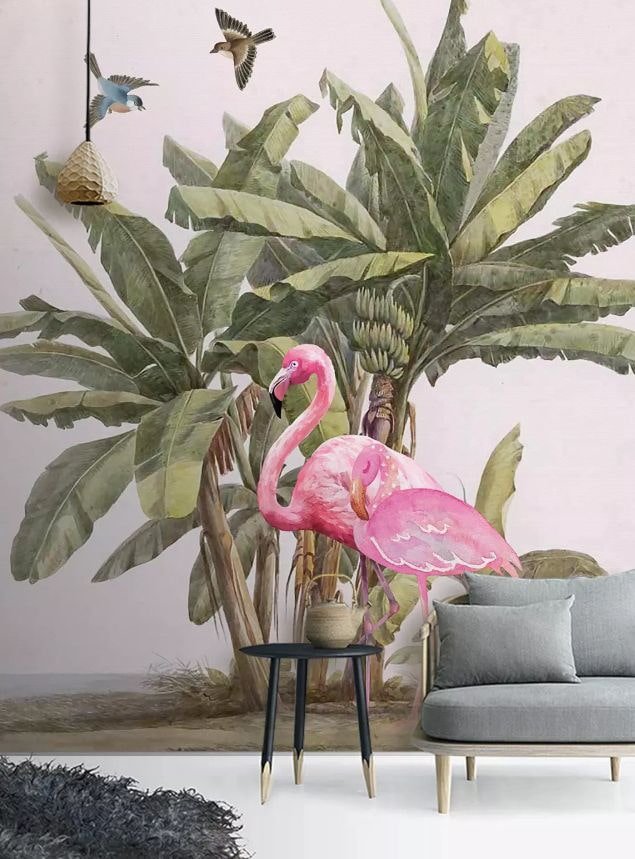 fotobehang met flamingo's