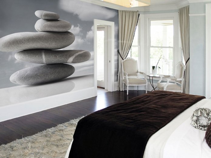 fotobehang tegenover het bed