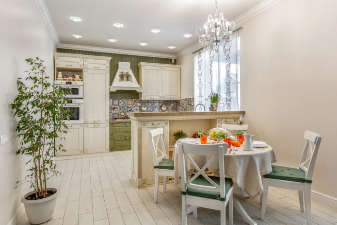beige en groene keuken