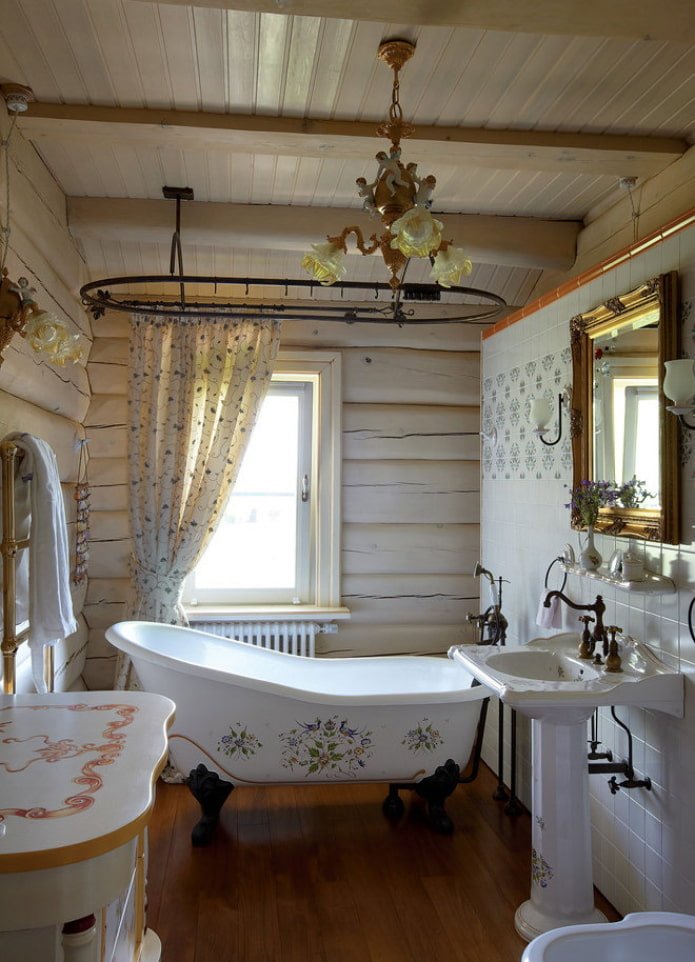 badkamer in een houten huis
