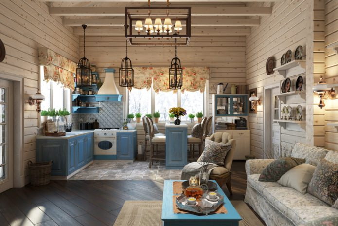 interieur van een klein houten huis
