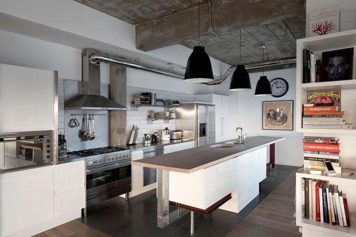 leidingen en beton in het keukeninterieur