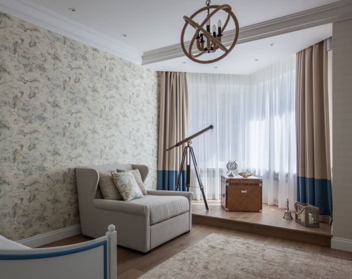 gezellige kamer voor een jongen met een aparte ruimte bij het raam