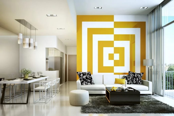 3D-behang met geometrie in het interieur