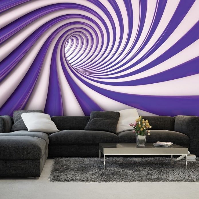 abstract 3D-behang in de woonkamer