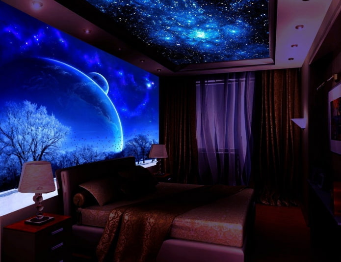 Fluorescerend 3D-behang in het interieur