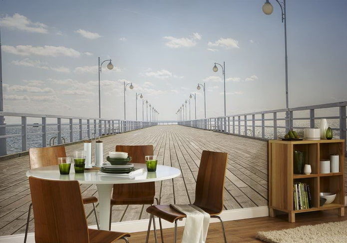 3D-behang met perspectief in het interieur van de eetkamer