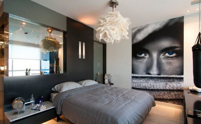 3D-behang met een meisje in het interieur van de slaapkamer