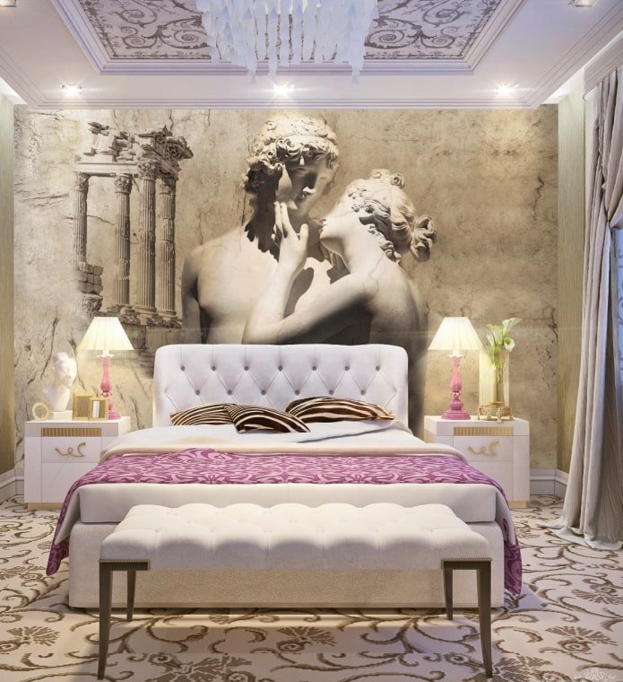 3D-behang in het slaapkamerinterieur