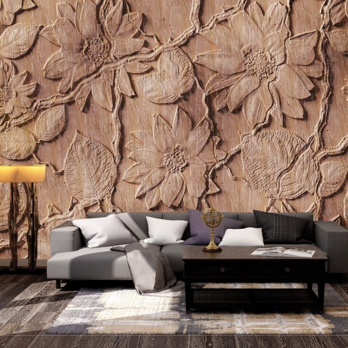 3D-behang in het interieur van de woonkamer