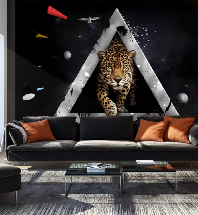 3D-fotobehang met een cheetah in het interieur van de woonkamer