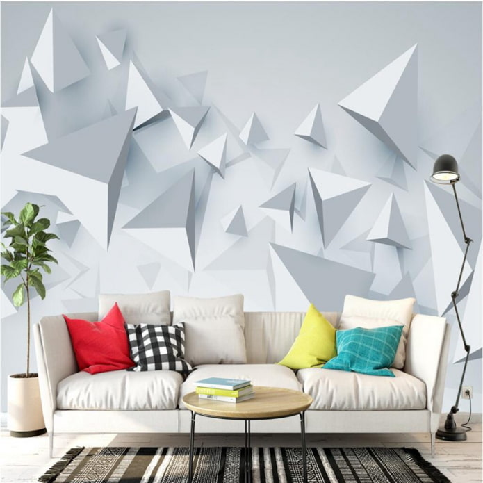 3D-behang met geometrie in het interieur van de woonkamer