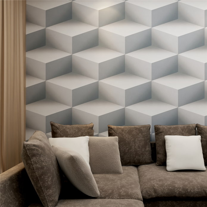 3D-behang met geometrie in het interieur van de woonkamer