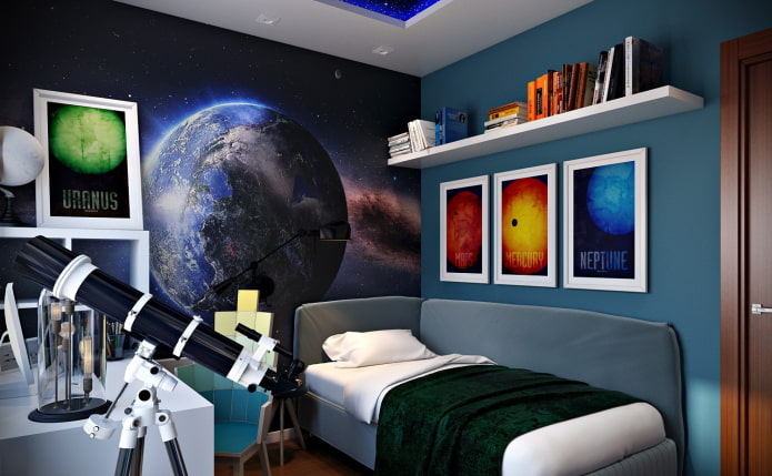 3D-ruimtebehang voor een tienerkamer