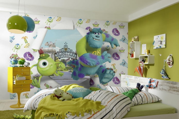 3D-fotobehang in het interieur van de kinderkamer