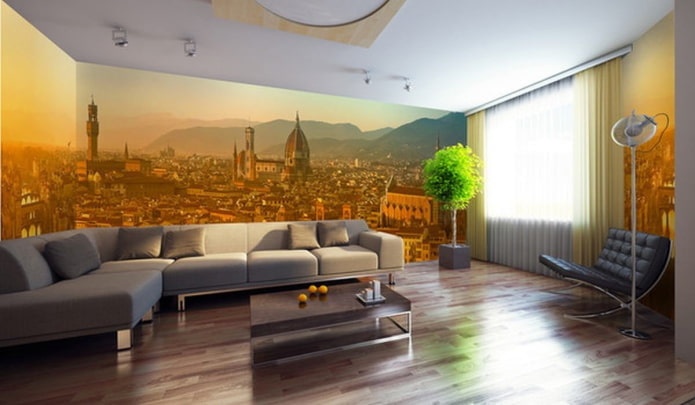 Hoek 3D-behang in het interieur