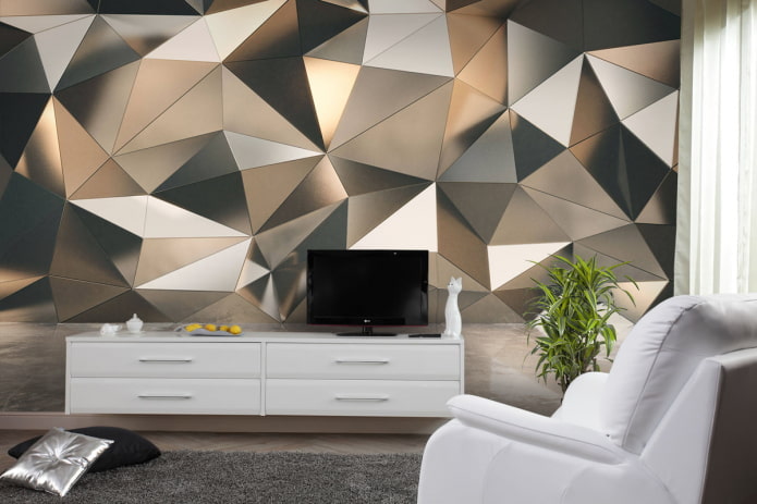 3D-behang op de muur achter de tv