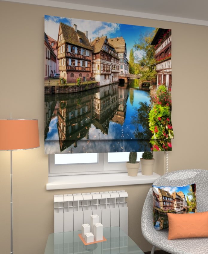 3D-vouwgordijnen met afbeelding van huizen
