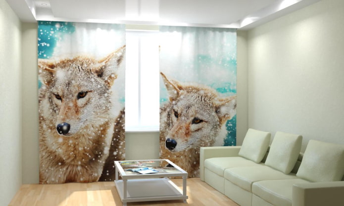 3D-gordijnen met een afbeelding van dieren