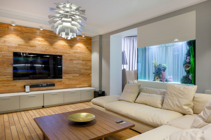 woonkamerinterieur met aquarium