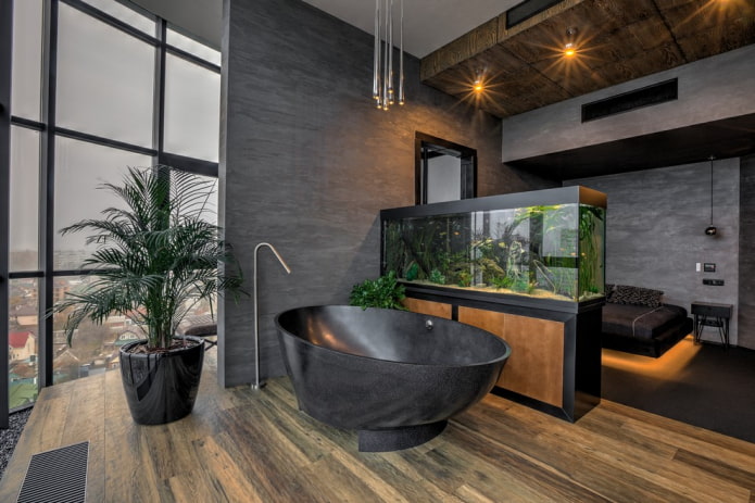 interieur met een aquarium-scheidingswand