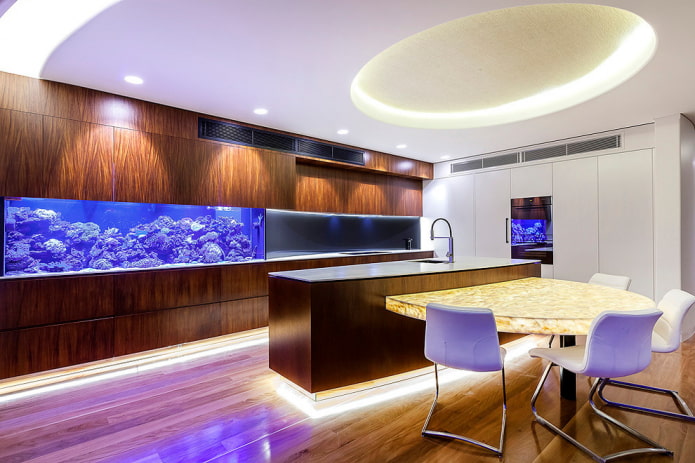 keukeninterieur met een aquarium