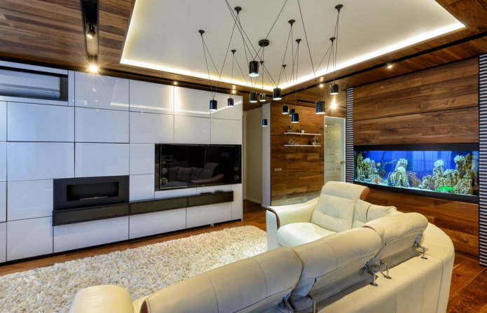 woonkamerinterieur met aquarium