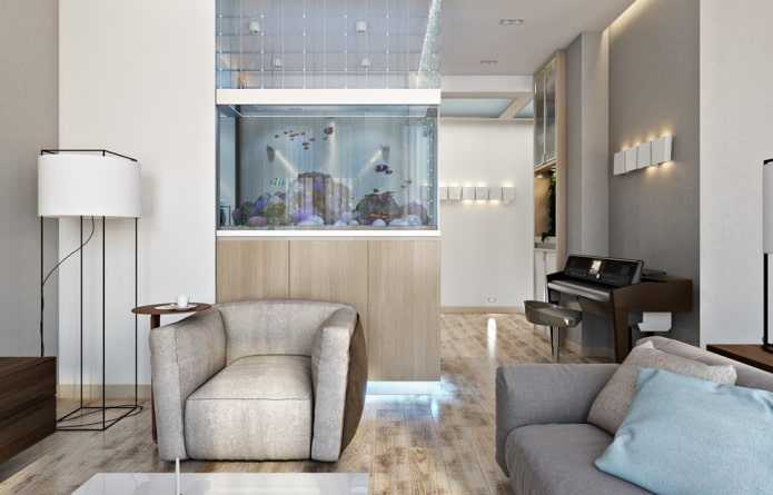 interieur van appartement met aquarium
