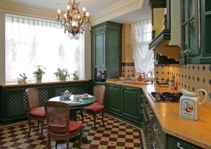 keuken met groene gevels