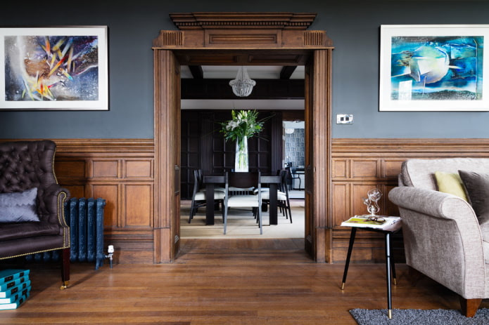 houten boog in het interieur van de woonkamer