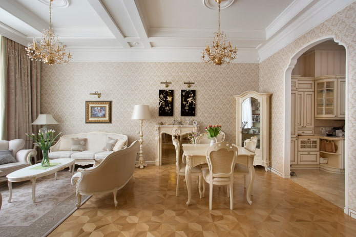 boog in het interieur van de woonkamer in een klassieke stijl