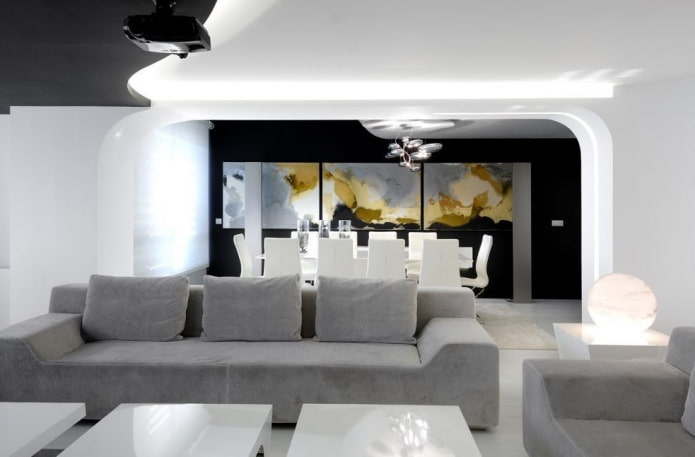 boog in het interieur van de woonkamer in hightechstijl