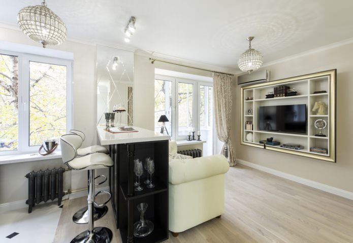 Art Deco in het interieur van een klein eenkamerappartement van 29 m?.