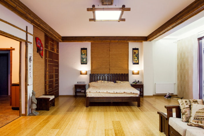 Japanse stijl in het slaapkamerinterieur