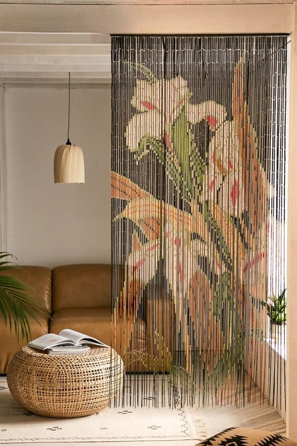 bamboe gordijnen met bloemen