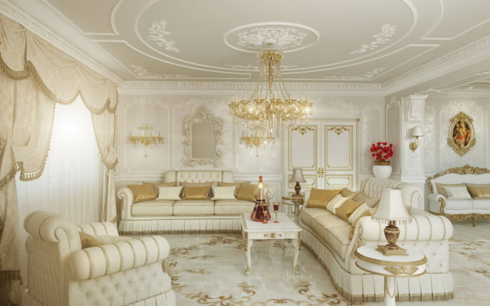 woonkamer in witte tinten in een klassieke stijl