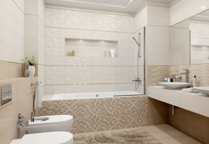 witte en beige tegels in de badkamer interieur