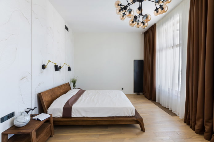 slaapkamerinterieur in wit en bruintinten