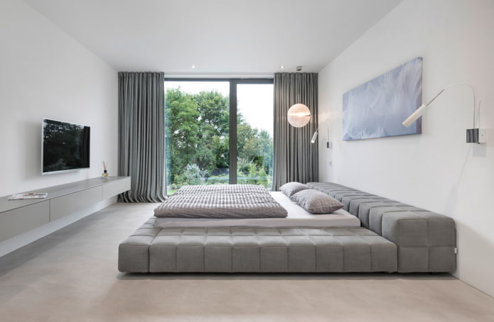 wit en grijs slaapkamerinterieur