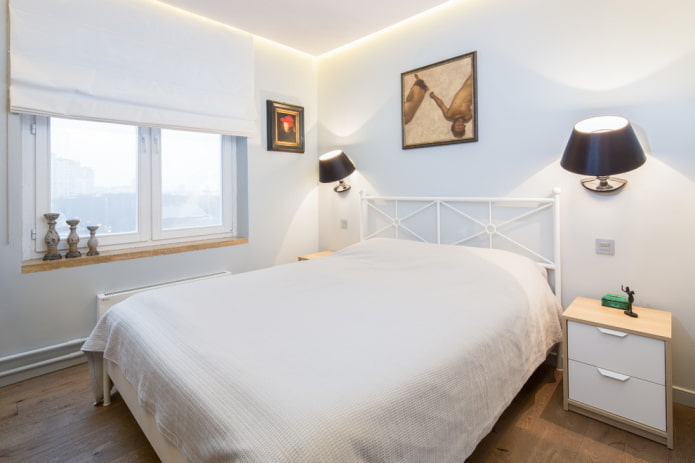 verlichting in het slaapkamerinterieur in witte tinten
