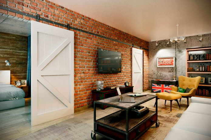 witte deuren in een loftinterieur