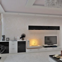 Wit en zwart-wit behang in de woonkamer: 55 foto's in de interieur-15