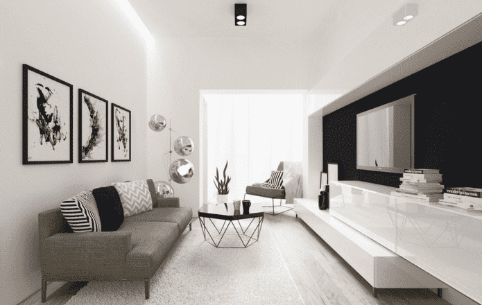 Zwart-witte woonkamer