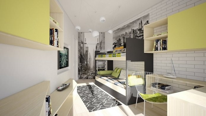 witte baksteen in het interieur van de kinderkamer
