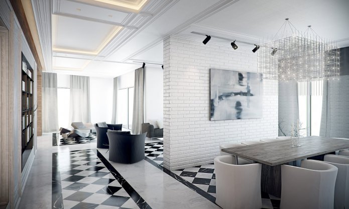 witte baksteen in het interieur