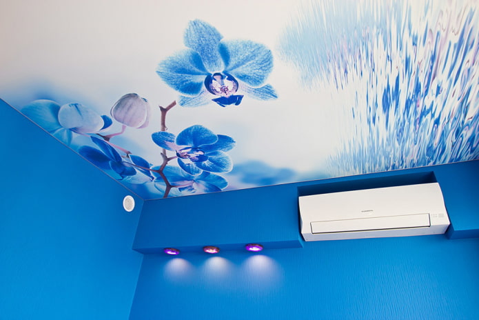 witte en blauwe spanplafondstructuur