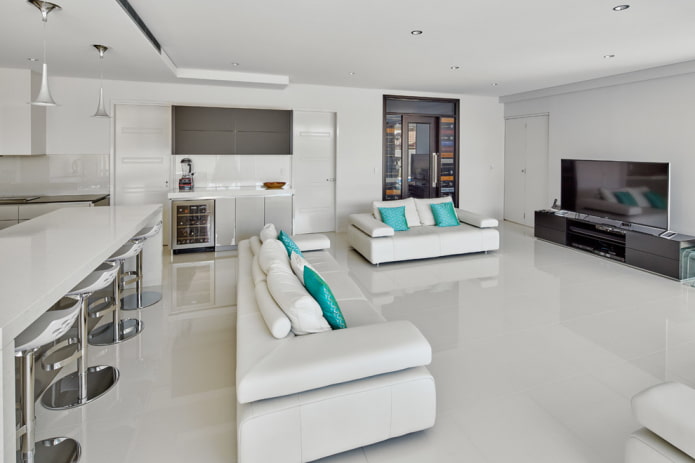 Witte vloer en wit plafond