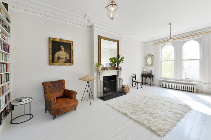 witte vloer in het interieur van de woonkamer