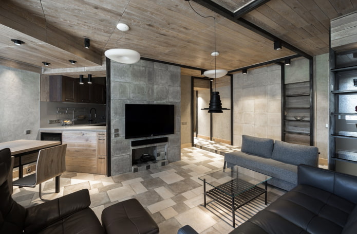hout en beton in het interieur